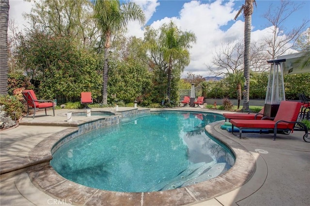 view of swimming pool with a patio area and a pool with connected hot tub