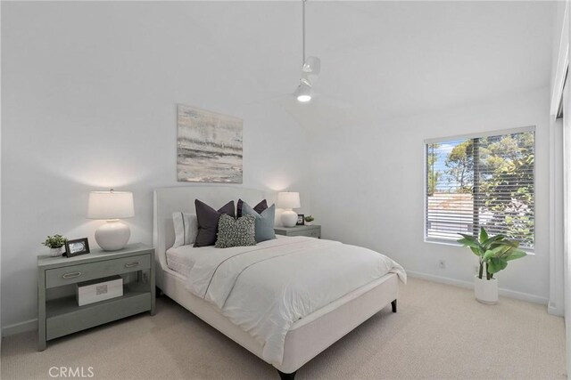 259 Chesterfield, Newport Beach, CA 92660 - bedroom featuring carpet flooring, vaulted ceiling, and ceiling fan