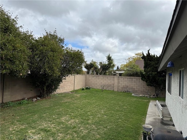 view of yard with a fenced backyard