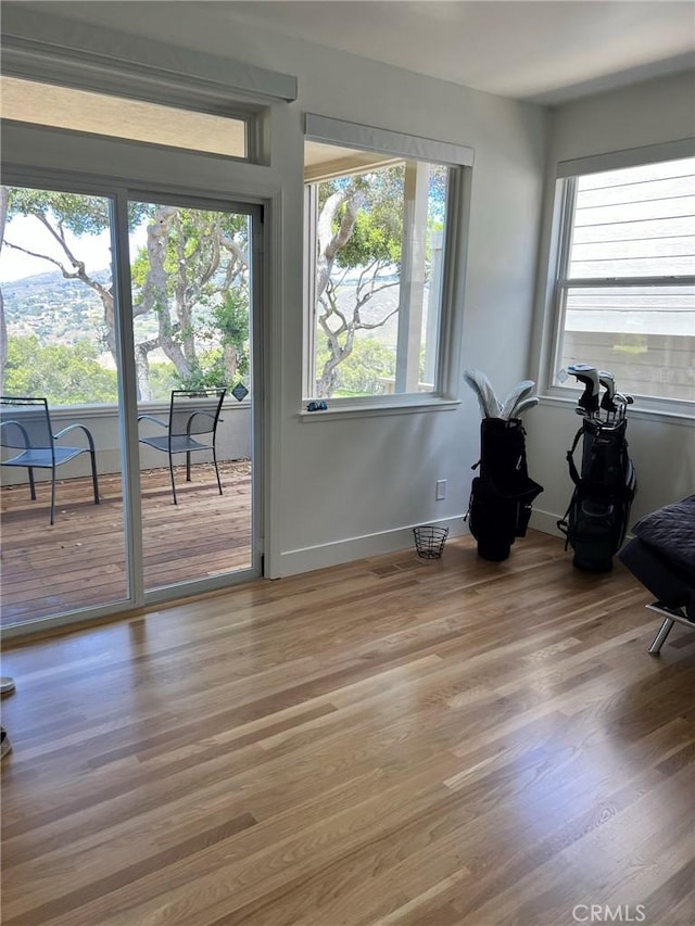 interior space featuring baseboards and wood finished floors