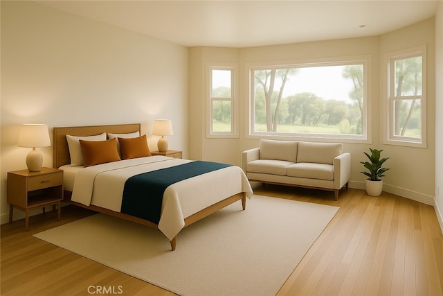 bedroom with baseboards and light wood-type flooring