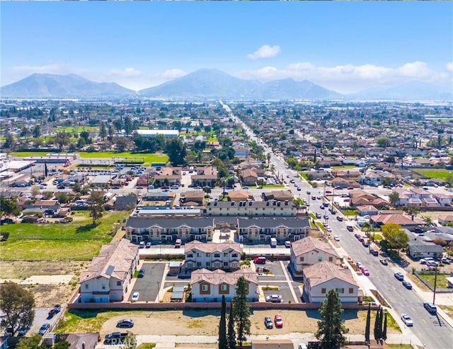 drone / aerial view featuring a mountain view