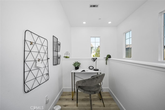 3242 Harmona Pl, Los Alamitos, CA 90720 - office area with baseboards, recessed lighting, wood finished floors, and visible vents