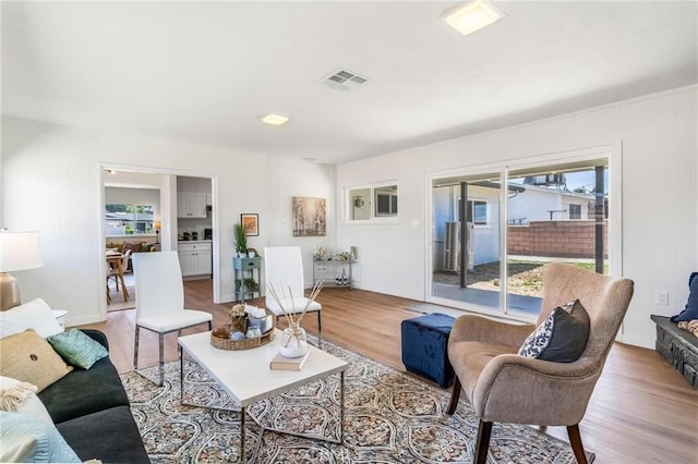 living room with wood finished floors