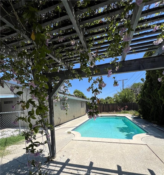 1121 E Whittier Ave, Hemet, CA 92543 - view of pool with a patio, a pergola, a fenced in pool, and a fenced backyard