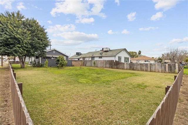 view of yard with a fenced backyard