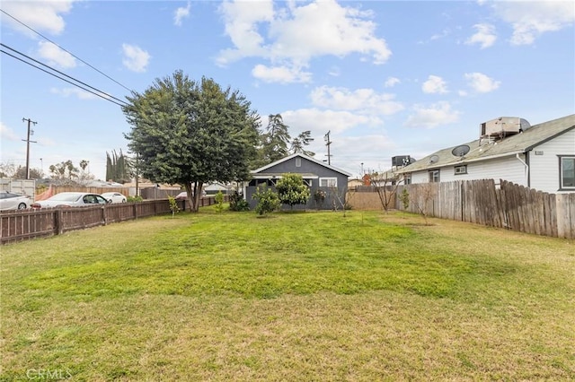 view of yard with a fenced backyard