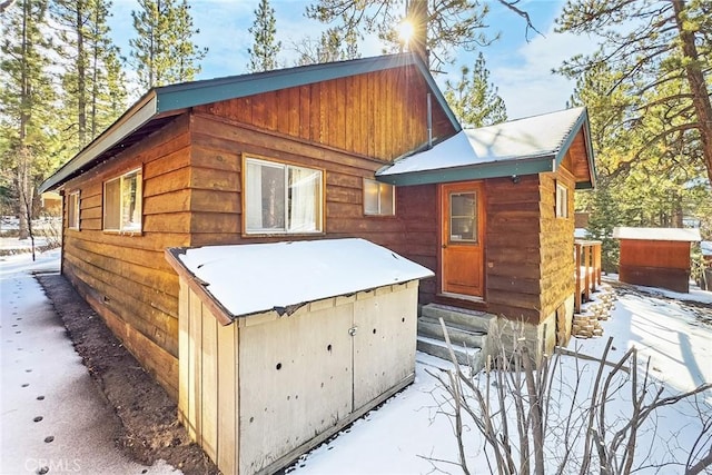 view of snow covered property