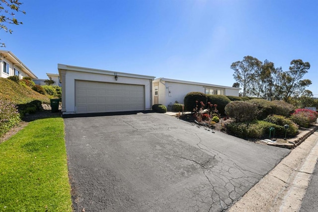 ranch-style home with driveway and stucco siding