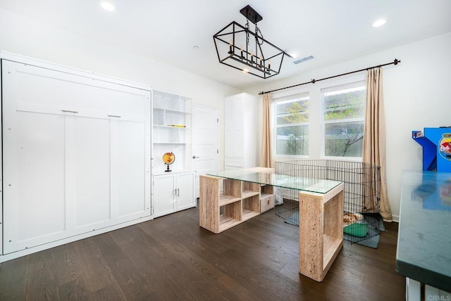 dining room featuring recessed lighting, visible vents, and dark wood-style flooring