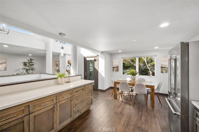 interior space with recessed lighting and dark wood-style floors