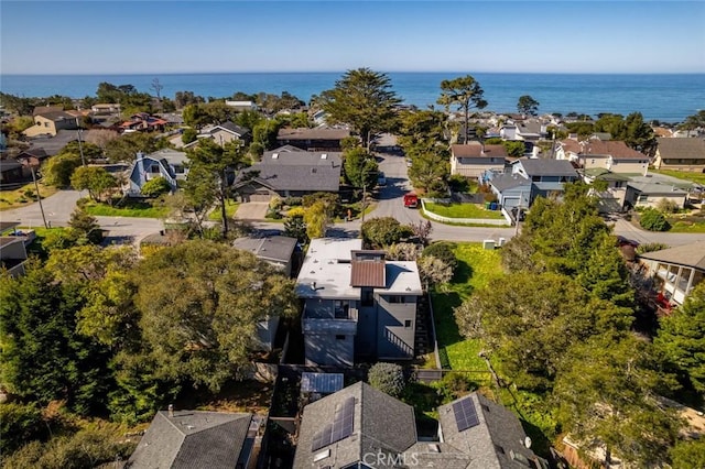 aerial view with a water view and a residential view