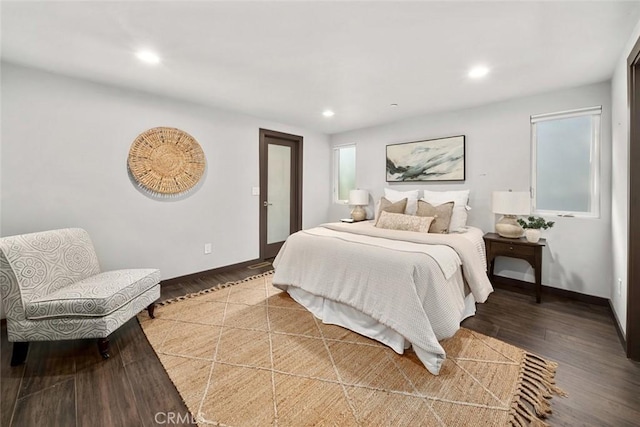 bedroom featuring recessed lighting, baseboards, and light wood-style flooring