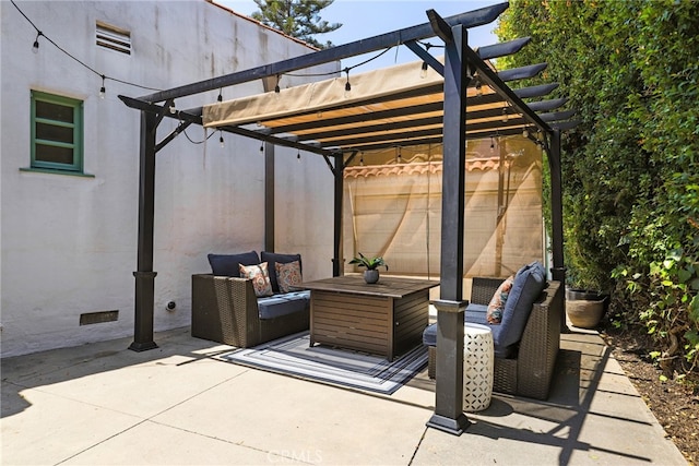 view of patio / terrace featuring an outdoor hangout area and a pergola