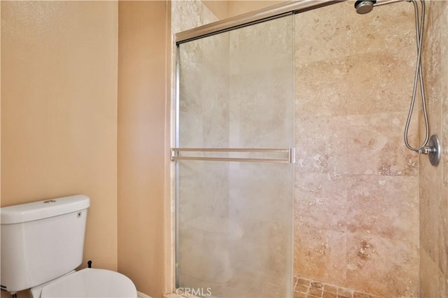 bathroom featuring a stall shower and toilet