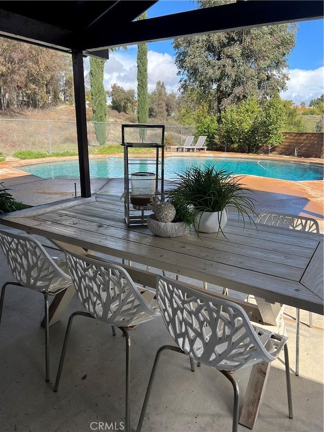 view of swimming pool with a fenced in pool, a patio, and a fenced backyard