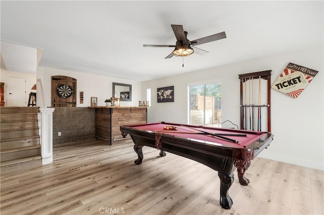 38680 Mesa Rd, Temecula, CA 92592 - recreation room featuring pool table, ceiling fan, wood finished floors, and baseboards
