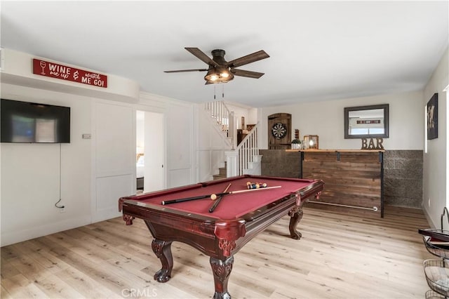 38680 Mesa Rd, Temecula, CA 92592 - recreation room with pool table, light wood-style flooring, and a ceiling fan
