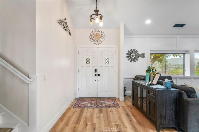 38680 Mesa Rd, Temecula, CA 92592 - entryway featuring light wood finished floors, stairs, and recessed lighting