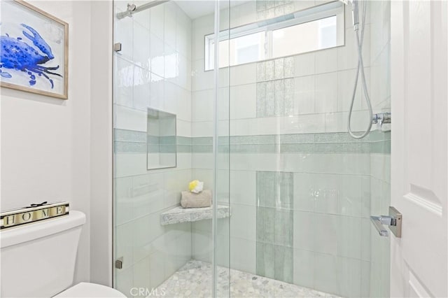 full bath featuring a shower stall and toilet