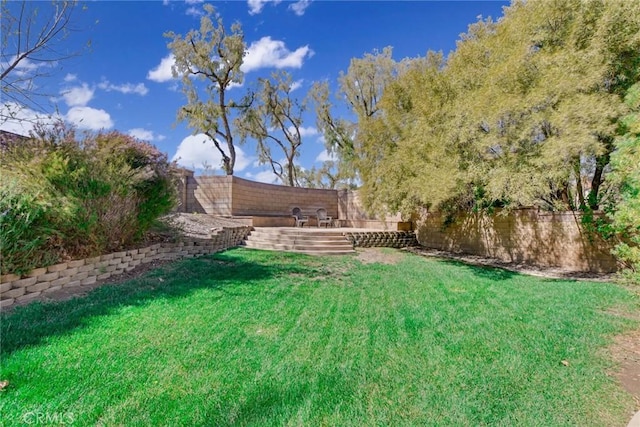 view of yard with a fenced backyard