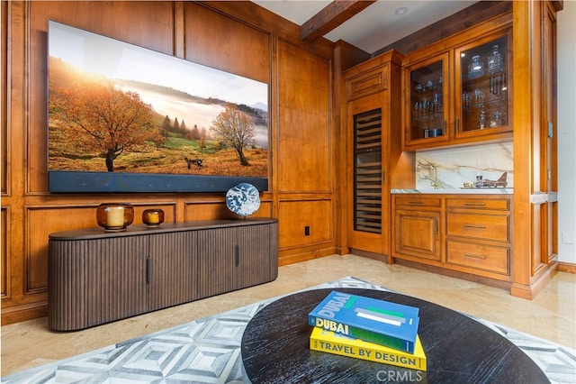 3221 Integrity Way, Fallbrook, CA 92028 - interior space featuring beverage cooler and beamed ceiling