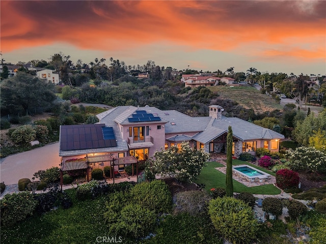 3221 Integrity Way, Fallbrook, CA 92028 - aerial view at dusk of view of pool
