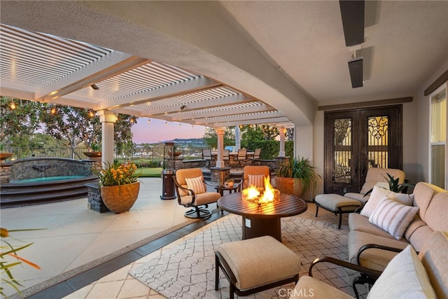 10 Corte Vizcaya, San Clemente, CA 92673 - view of patio featuring a pergola, an outdoor living space with a fire pit, and french doors