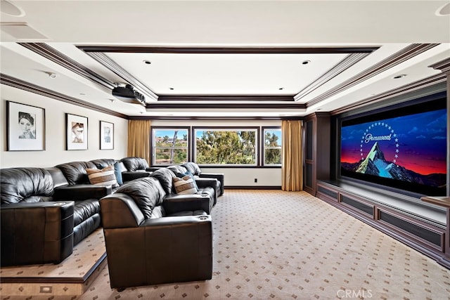10 Corte Vizcaya, San Clemente, CA 92673 - carpeted cinema featuring ornamental molding, a raised ceiling, and baseboards