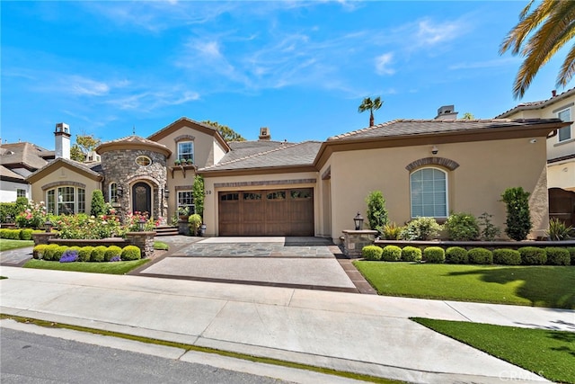 10 Corte Vizcaya, San Clemente, CA 92673 - mediterranean / spanish-style house with stucco siding, a garage, concrete driveway, and a chimney