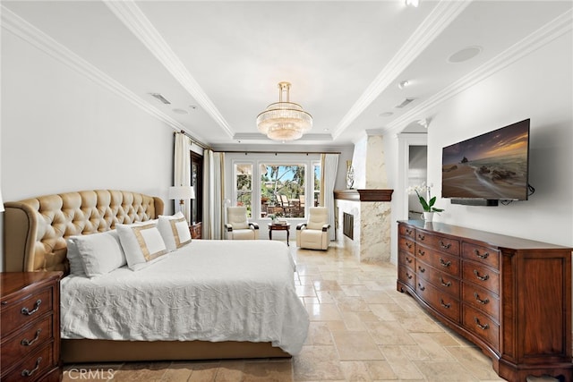 10 Corte Vizcaya, San Clemente, CA 92673 - bedroom featuring stone tile floors, a tray ceiling, and crown molding
