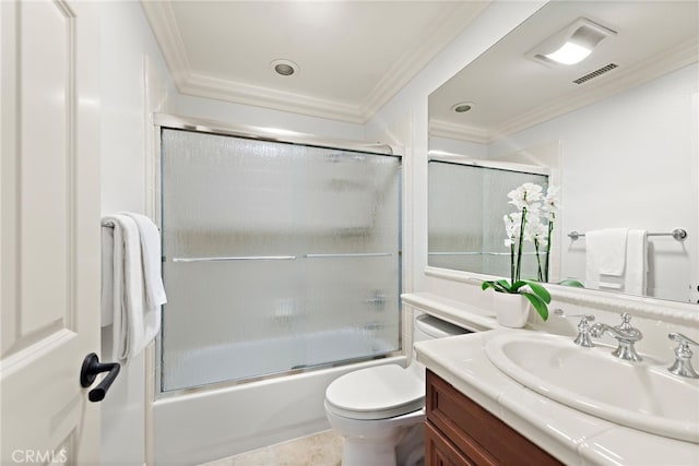10 Corte Vizcaya, San Clemente, CA 92673 - full bathroom featuring ornamental molding, vanity, combined bath / shower with glass door, and toilet