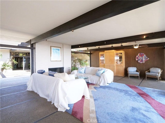 interior space featuring beamed ceiling