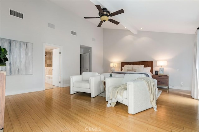 bedroom featuring light wood finished floors, visible vents, and baseboards