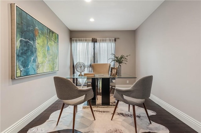 office area featuring recessed lighting, baseboards, and wood finished floors