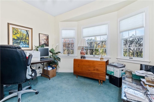 office featuring baseboards and carpet