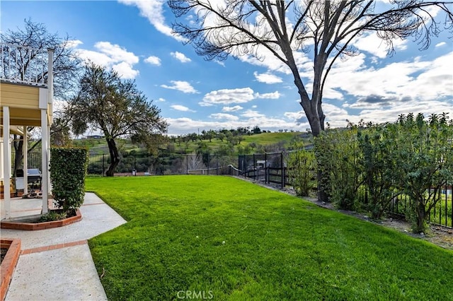 view of yard featuring a patio area and a fenced backyard