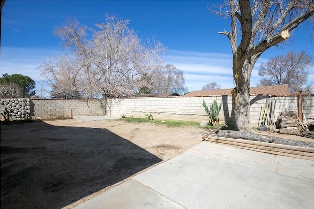 view of yard featuring a patio and a fenced backyard