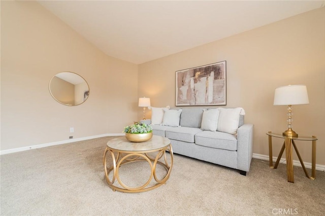 living area with baseboards and carpet floors