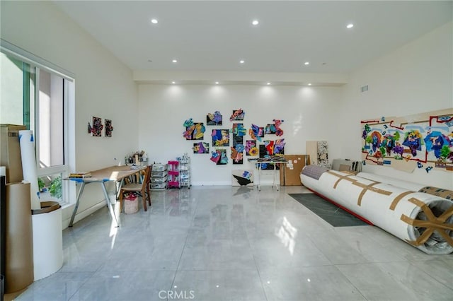 interior space with tile patterned flooring, recessed lighting, and visible vents