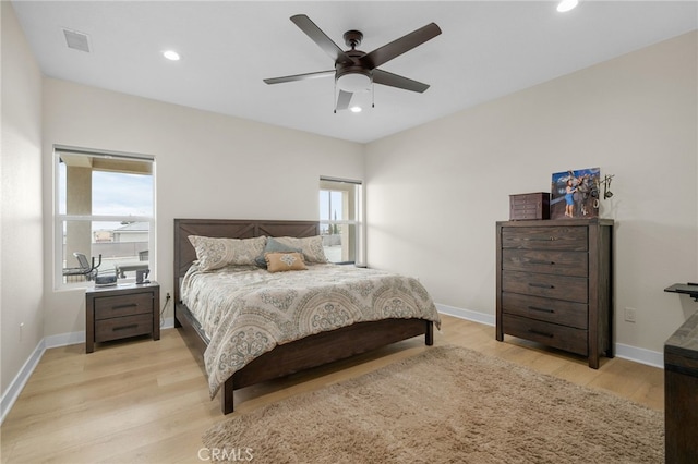 10983 Redwood Ave, Hesperia, CA 92345 - bedroom featuring light wood finished floors, recessed lighting, baseboards, and ceiling fan