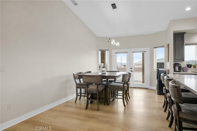 10983 Redwood Ave, Hesperia, CA 92345 - dining area with french doors, light wood-style flooring, baseboards, and recessed lighting