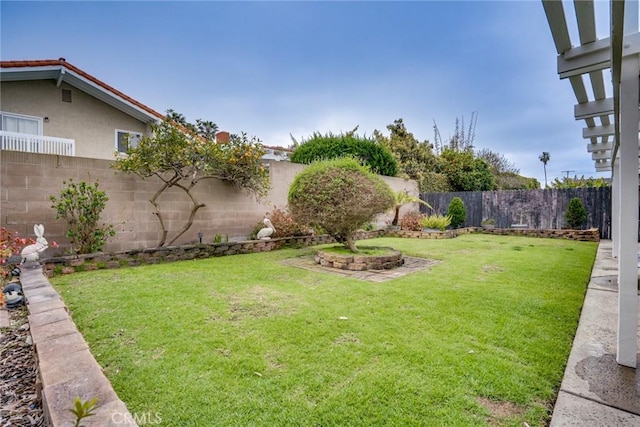 view of yard with a fenced backyard