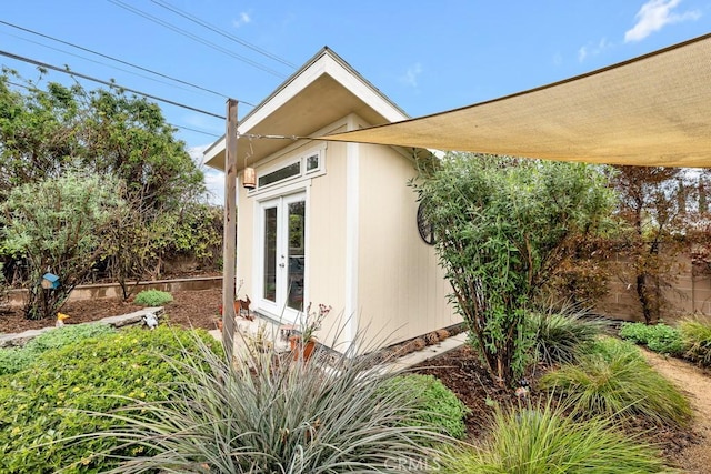 view of home's exterior featuring french doors