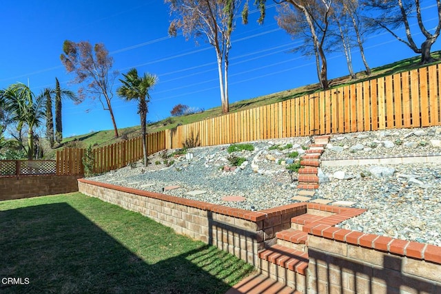 view of yard with a fenced backyard