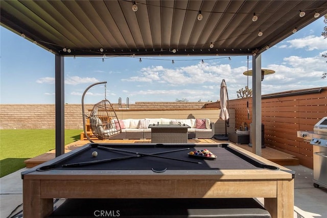 view of patio with outdoor lounge area and a fenced backyard