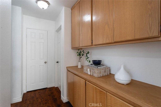 hallway with dark wood-type flooring