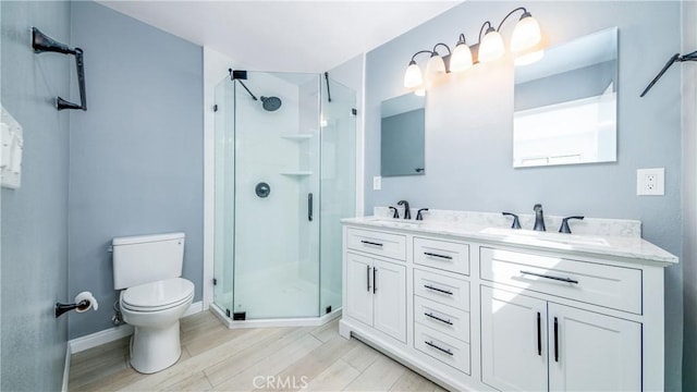 full bath featuring a sink, toilet, and a shower stall