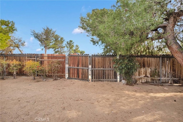 view of yard featuring a fenced backyard and a gate