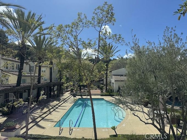 pool with a patio